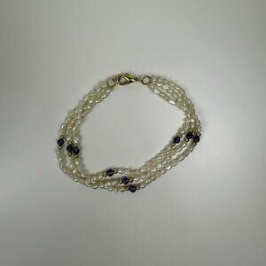 Vintage Triple Strand Freshwater Pearls And Amethyst Beaded Bracelet‎ Art Deco